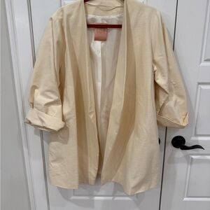 Designer Tresor Cream Jacket w/ sash. Great condition. Small spot on back.